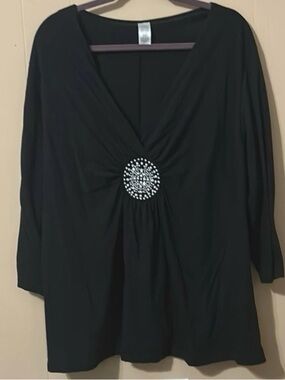 Black Embellished V-Neck Women's Dress